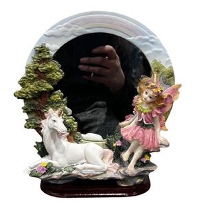 Vintage 90s Y2K Unicorn Mystical Fairy Resin Mirror Tabletop Cottagecore Decor